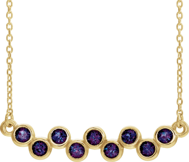 14K Gold Round Natural Alexandrite Bezel-Set Bar Necklace - Yellow Gold