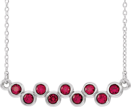 Platinum Round Natural Ruby Bezel-Set Bar Necklace