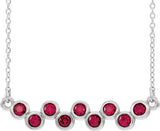 14K Gold Round Lab-Grown Ruby Bezel-Set Bar Necklace - White Gold