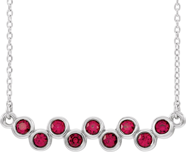 14K Gold Round Lab-Grown Ruby Bezel-Set Bar Necklace - White Gold