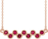 14K Gold Round Natural Ruby Bezel-Set Bar Necklace - Rose Gold