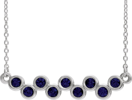 14K Gold Round Natural Blue Sapphire Bezel-Set Bar Necklace - White Gold