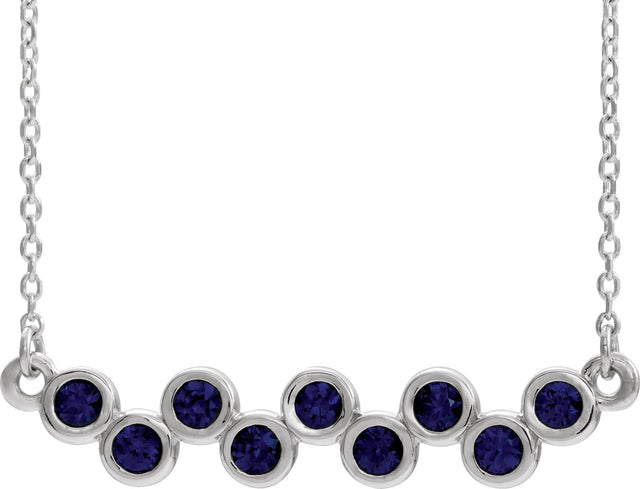 14K Gold Round Natural Blue Sapphire Bezel-Set Bar Necklace - White Gold