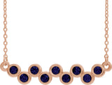 14K Gold Round Lab-Grown Blue Sapphire Bezel-Set Bar Necklace - Rose Gold