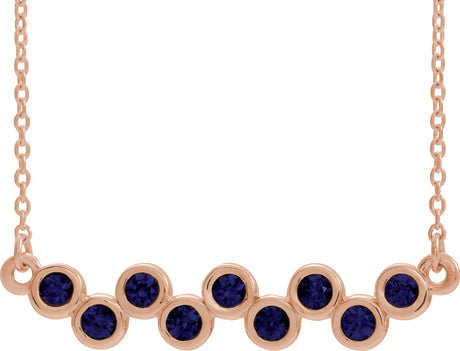 14K Gold Round Lab-Grown Blue Sapphire Bezel-Set Bar Necklace - Rose Gold