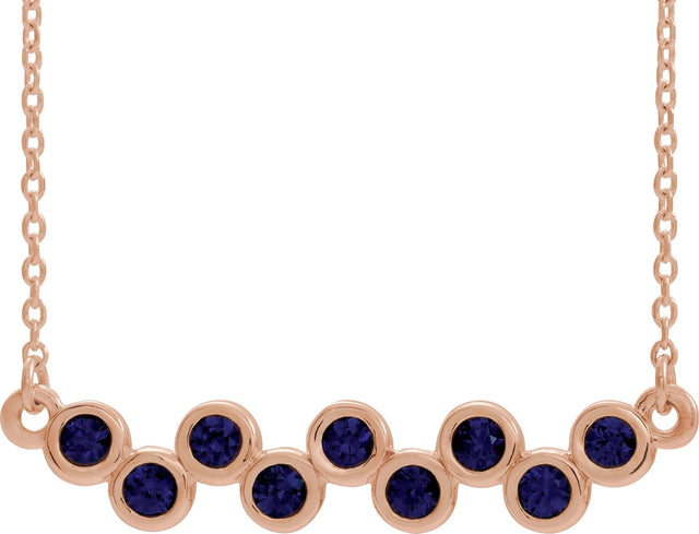 14K Gold Round Lab-Grown Blue Sapphire Bezel-Set Bar Necklace - Rose Gold