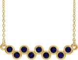 14K Gold Round Natural Blue Sapphire Bezel-Set Bar Necklace - Yellow Gold