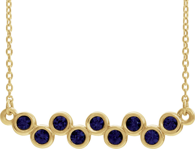14K Gold Round Natural Blue Sapphire Bezel-Set Bar Necklace - Yellow Gold