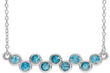 Platinum Round Natural Blue Zircon Bezel-Set Bar Necklace