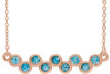 14K Gold Round Natural Blue Zircon Bezel-Set Bar Necklace - Rose Gold