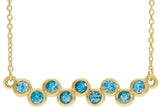 14K Gold Round Natural Blue Zircon Bezel-Set Bar Necklace - Yellow Gold