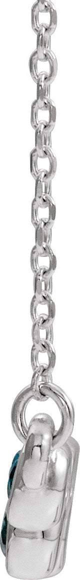 Platinum Round Natural Blue Zircon Bezel-Set Bar Necklace - view 2