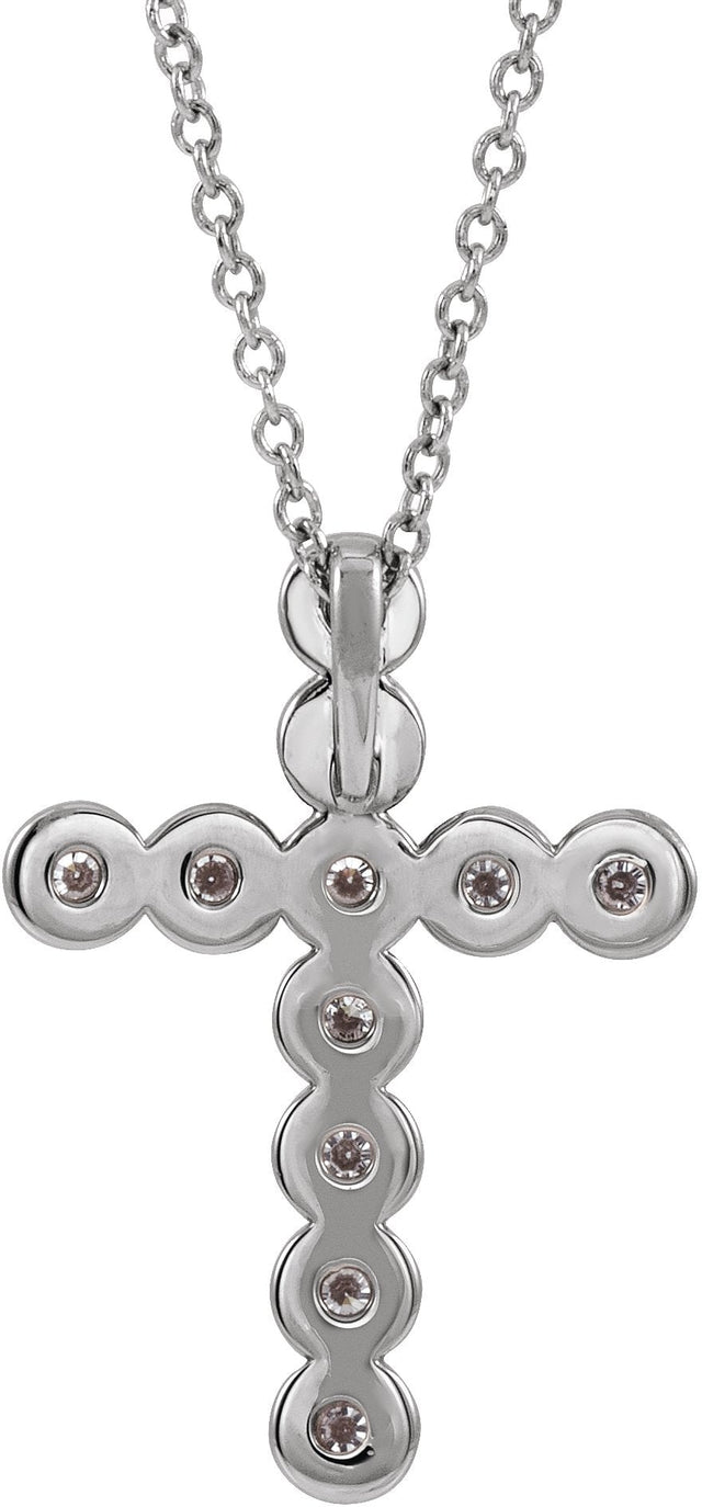 Platinum Round Natural Diamond Bezel-Set Cross Necklace or Pendant – up to 1/4 CTW - view 3