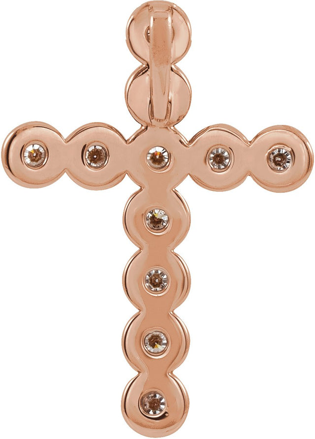 14K Gold Round Natural Diamond Bezel-Set Cross Necklace or Pendant – up to 1/4 CTW - Rose Gold - view 3