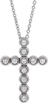 Platinum Round Natural Diamond Bezel-Set Cross Necklace or Pendant – up to 1/4 CTW