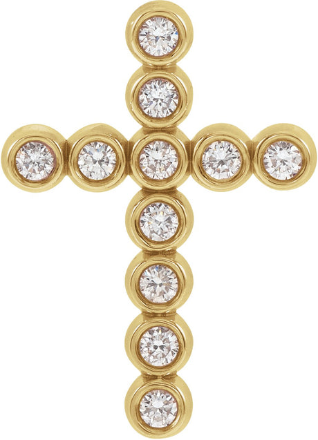 14K Gold Round Natural Diamond Bezel-Set Cross Necklace or Pendant – up to 1/4 CTW - Yellow Gold