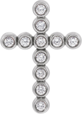 Platinum Round Natural Diamond Bezel-Set Cross Necklace or Pendant – up to 1/4 CTW
