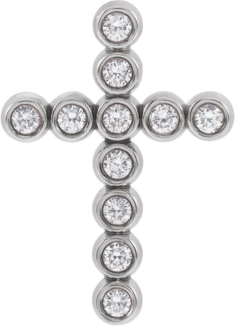 14K Gold Round Natural Diamond Bezel-Set Cross Necklace or Pendant – up to 1/4 CTW - White Gold