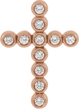 14K Gold Round Natural Diamond Bezel-Set Cross Necklace or Pendant – up to 1/4 CTW - Rose Gold