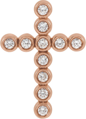 14K Gold Round Natural Diamond Bezel-Set Cross Necklace or Pendant – up to 1/4 CTW - Rose Gold