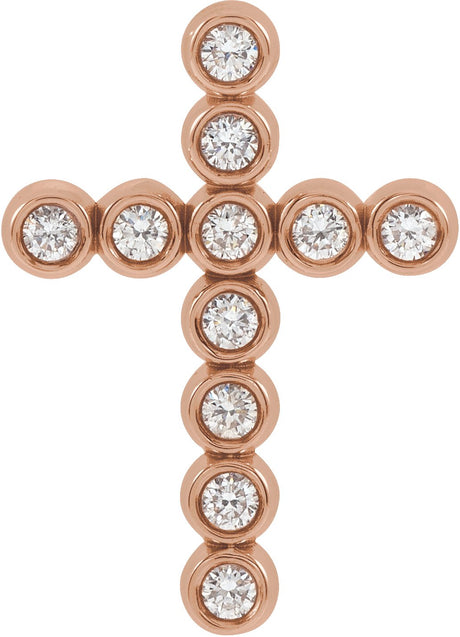 14K Gold Round Natural Diamond Bezel-Set Cross Necklace or Pendant – up to 1/4 CTW - Rose Gold