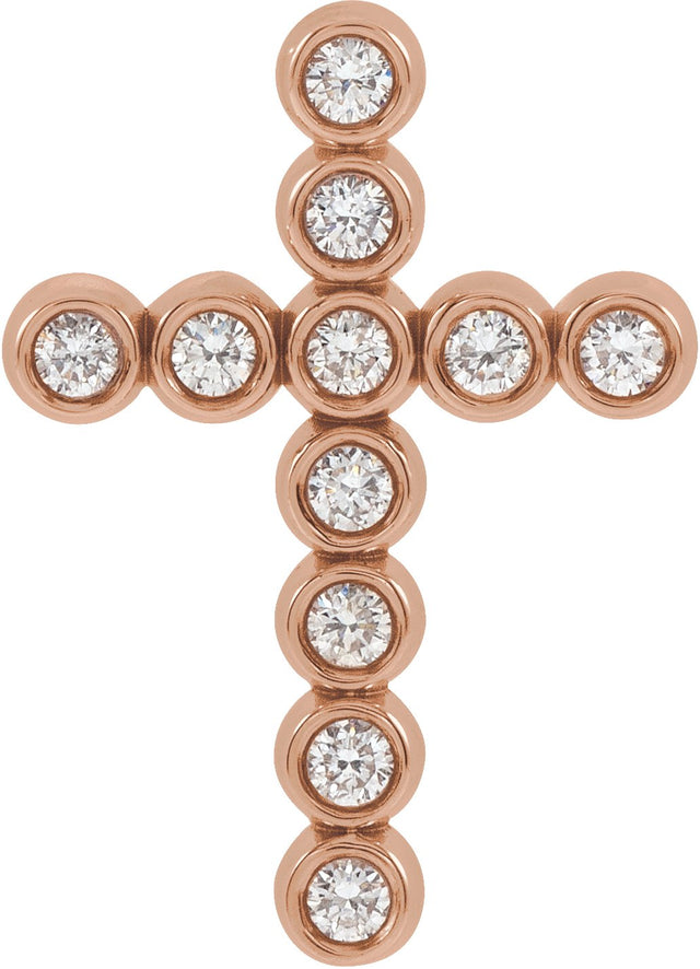14K Gold Round Natural Diamond Bezel-Set Cross Necklace or Pendant – up to 1/4 CTW - Rose Gold