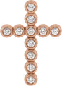 14K Gold Round Natural Diamond Bezel-Set Cross Necklace or Pendant – up to 1/4 CTW - Rose Gold