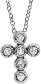 14K Gold Round Natural Diamond Bezel-Set Cross Necklace or Pendant – up to 1/4 CTW - White Gold