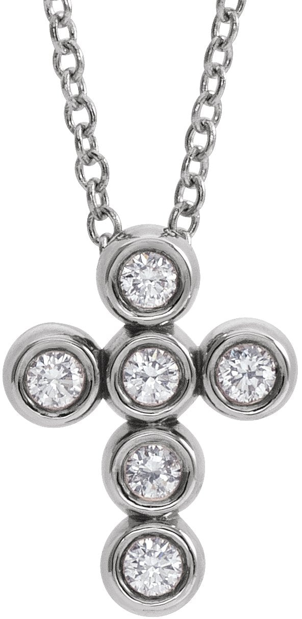 Platinum Round Natural Diamond Bezel-Set Cross Necklace or Pendant – up to 1/4 CTW