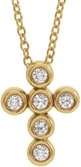 14K Gold Round Natural Diamond Bezel-Set Cross Necklace or Pendant – up to 1/4 CTW - Yellow Gold