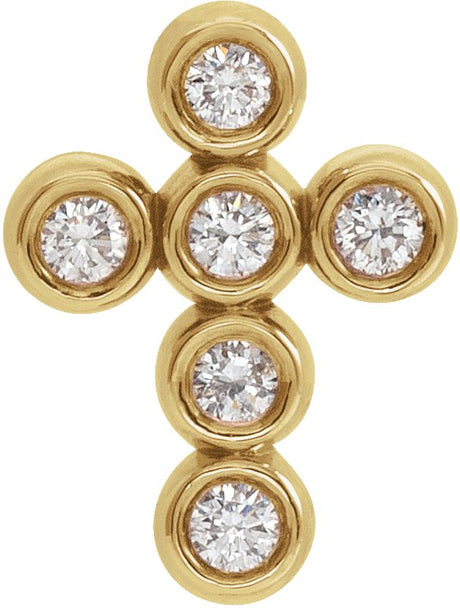 14K Gold Round Natural Diamond Bezel-Set Cross Necklace or Pendant – up to 1/4 CTW - Yellow Gold