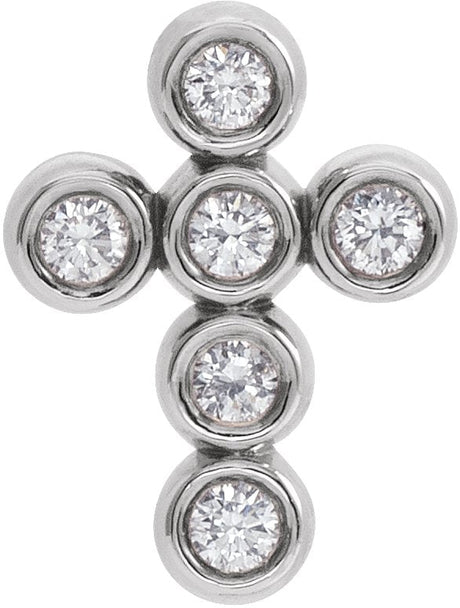 14K Gold Round Natural Diamond Bezel-Set Cross Necklace or Pendant – up to 1/4 CTW - White Gold