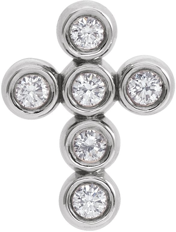 14K Gold Round Natural Diamond Bezel-Set Cross Necklace or Pendant – up to 1/4 CTW - White Gold