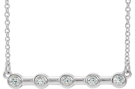 14K Gold Round Natural Diamond Bezel-Set Bar Necklace – 1/6 CTW - White Gold
