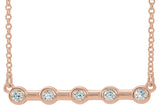 14K Gold Round Natural Diamond Bezel-Set Bar Necklace – 1/6 CTW - Rose Gold