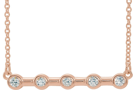 14K Gold Round Natural Diamond Bezel-Set Bar Necklace – 1/6 CTW - Rose Gold