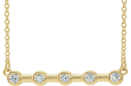 14K Gold Round Natural Diamond Bezel-Set Bar Necklace – 1/6 CTW - Yellow Gold