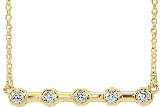 14K Gold Round Natural Diamond Bezel-Set Bar Necklace – 1/6 CTW - Yellow Gold