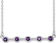 Platinum Round Natural Amethyst Bezel-Set Bar Necklace II