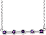 14K Gold Round Natural Amethyst Bezel-Set Bar Necklace II - White Gold