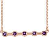 14K Gold Round Natural Amethyst Bezel-Set Bar Necklace II - Rose Gold
