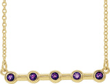 14K Gold Round Natural Amethyst Bezel-Set Bar Necklace II - Yellow Gold