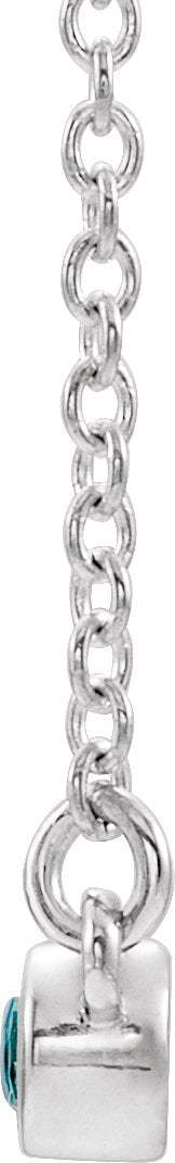 Platinum Round Natural Blue Zircon Bezel-Set Bar Necklace II - view 2