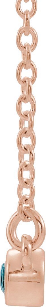 14K Gold Round Natural Blue Zircon Bezel-Set Bar Necklace II - Rose Gold - view 2