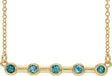 14K Gold Round Natural Blue Zircon Bezel-Set Bar Necklace II - Yellow Gold