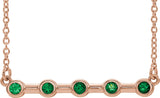 14K Gold Round Lab-Grown Emerald Bezel-Set Bar Necklace II - Rose Gold