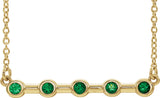 14K Gold Round Natural Emerald Bezel-Set Bar Necklace II - Yellow Gold