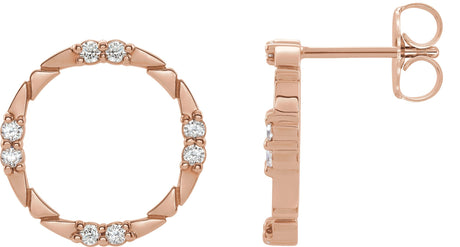 14K Gold Round Natural Diamond Geometric Earring - Rose Gold