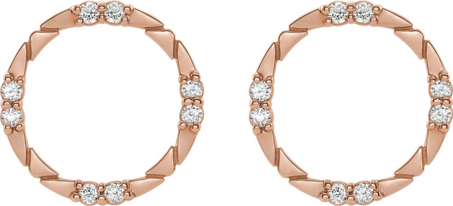 14K Gold Round Natural Diamond Geometric Earring - Rose Gold - view 2