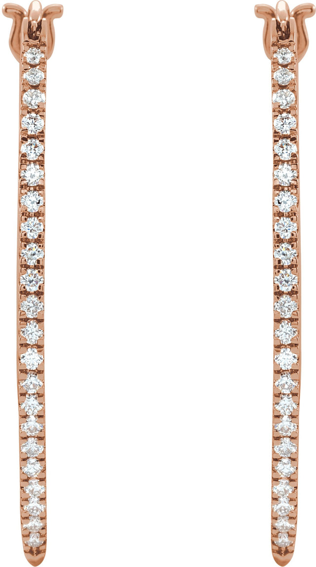 14K Gold Round Natural Diamond Hoop Earrings II - Rose Gold - view 2